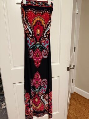 Xtraordinary Black Maxi Dress with Red, Turquoise & Orange Paisley